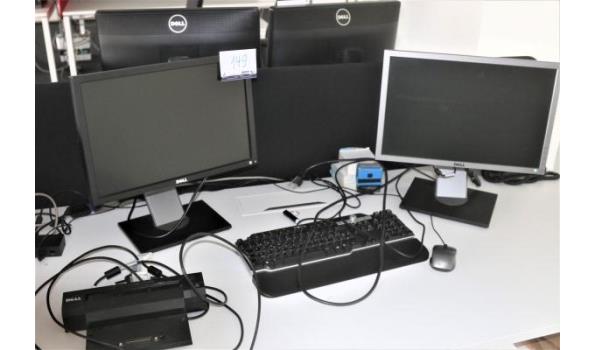 2 tf-schermen DELL compleet met dockingstation, klavier en muis